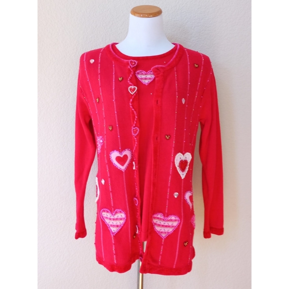 The Quacker Factory vintage Valentine's Day knit cardigan sweater and top set